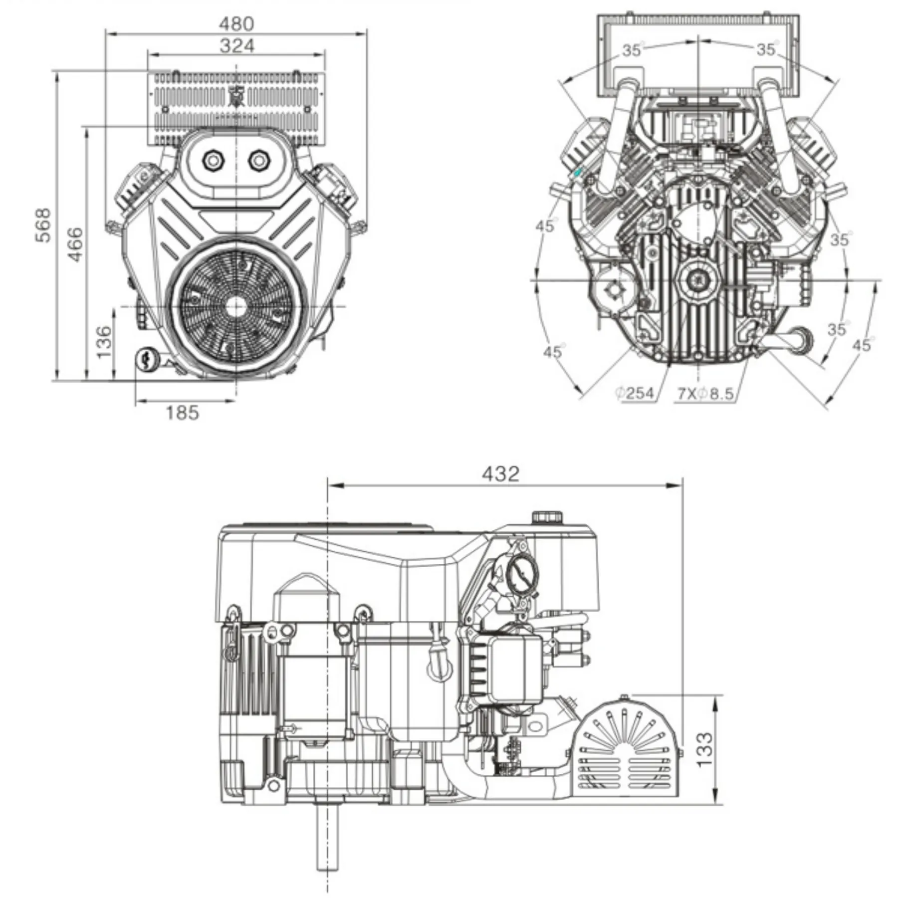 Loncin 25HP V-Twin engine with Muffler & Fuel Pump (LC2P80F)