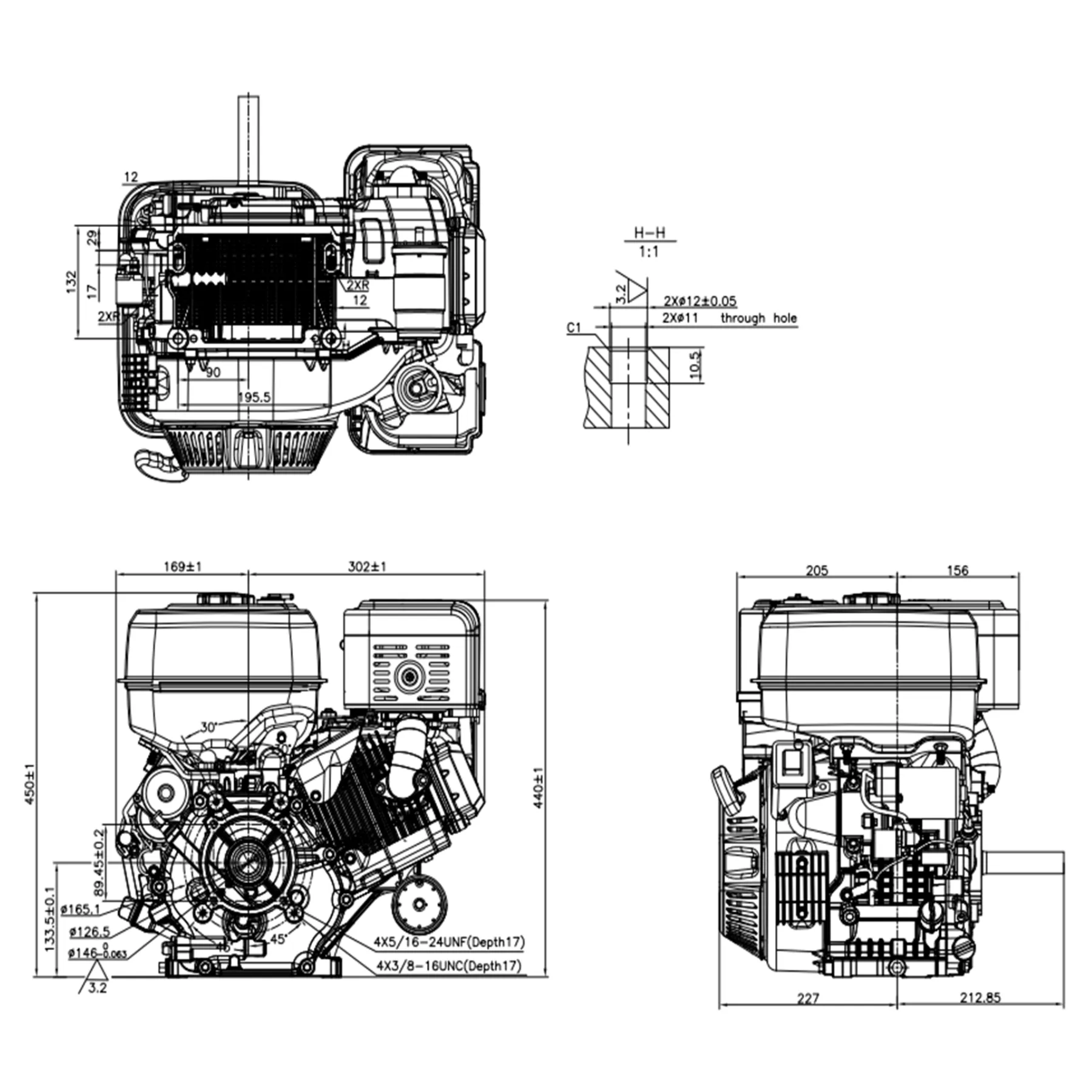 Loncin 16 HP Horizontal Shaft Engine with Electric Start (1.0" Shaft)